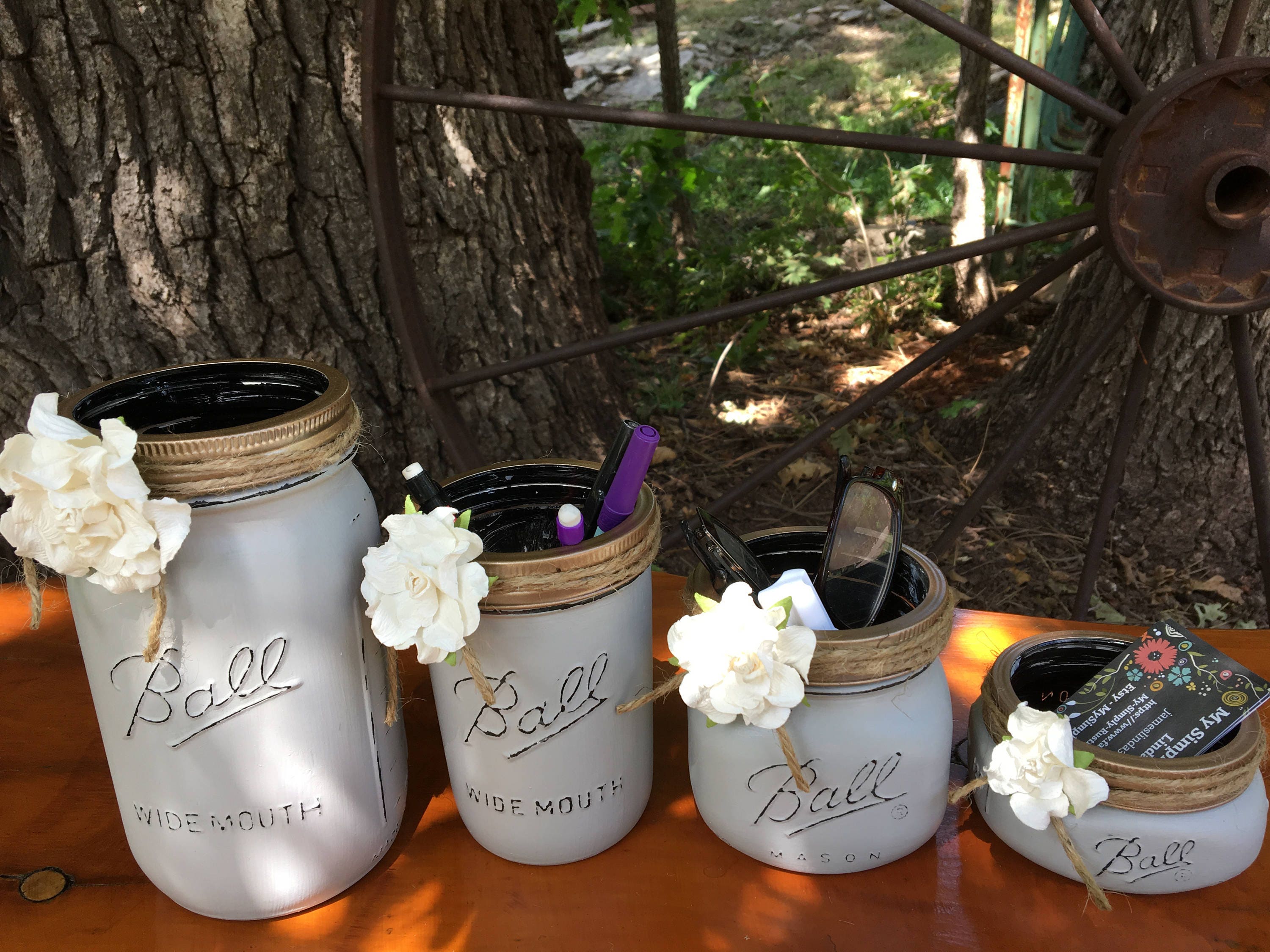 Mason Jar Desk Set Mason Jar Desk Organizer Mason Jar Desk Etsy