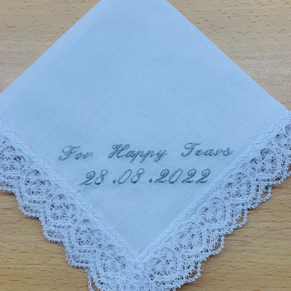 Ladies White Personalised Handkerchief, Bride, Mother of the Bride/Groom,