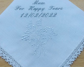 Ladies White Personalised Lace Handkerchief