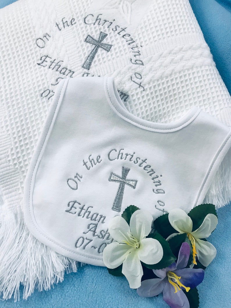 Personalised Baby Shawl Bib Christening Baptism Naming Etsy UK