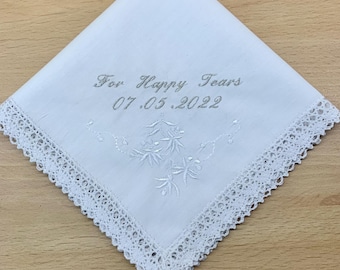 Ladies White Personalised Lace Handkerchief