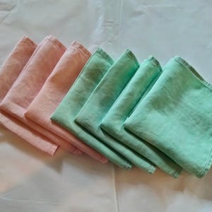 Set of 7 Mint Green and Pink Napkins