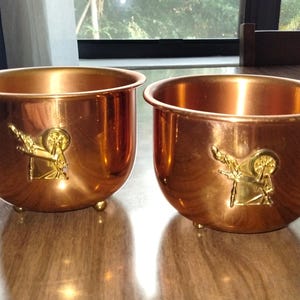 Pair of Vintage Footed Copper Bowls or Planters
