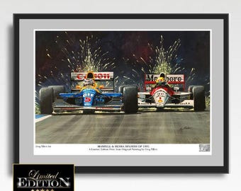 Ayrton Senna & Nigel Mansell - Spanish GP 1991 F1 Art Print