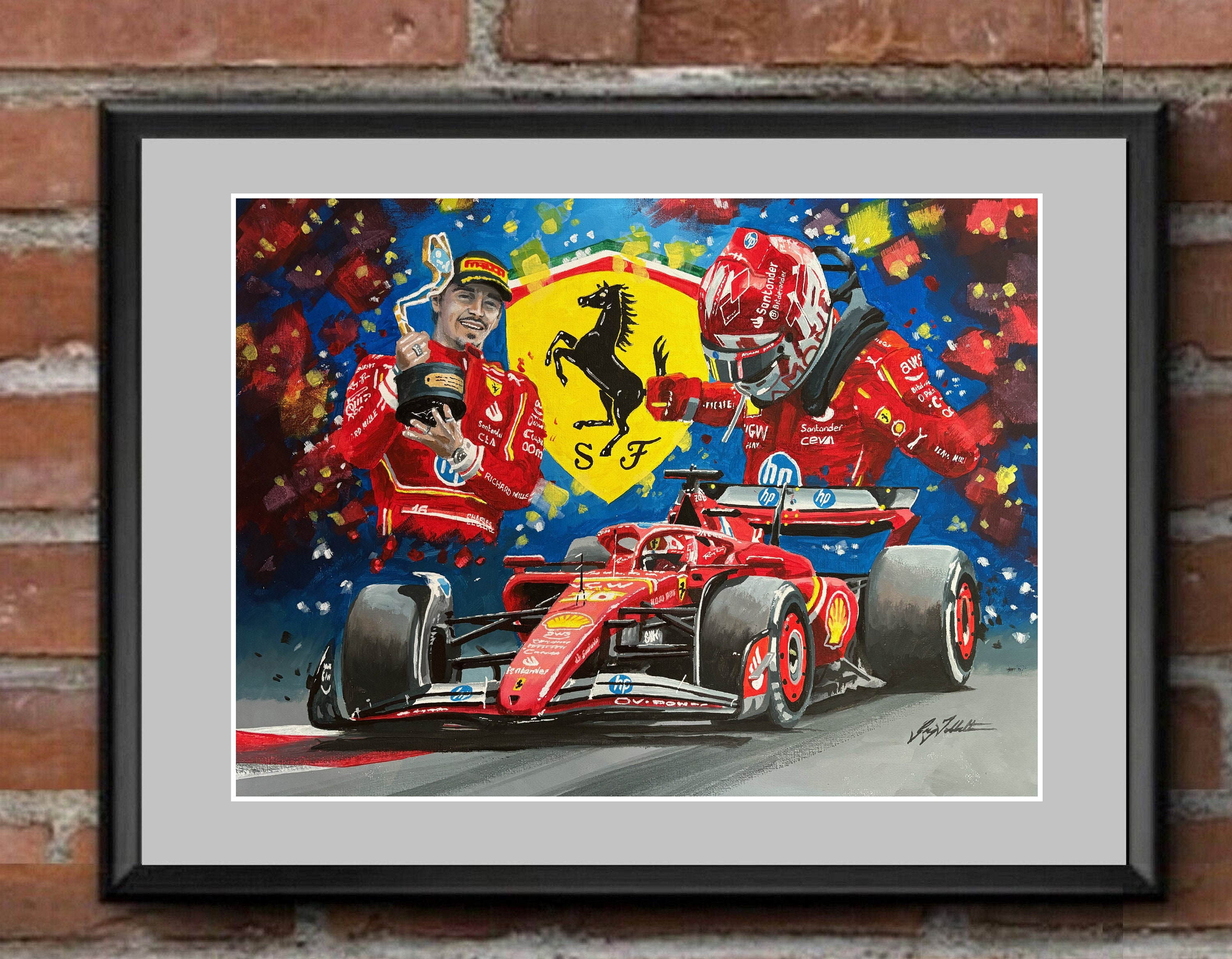 Magic Canvas Art - Stampa artistica su tela, motivo: Ferrari Leclerc (Formula 1), moderna decorazione da parete, dimensioni: 90 x 60 cm