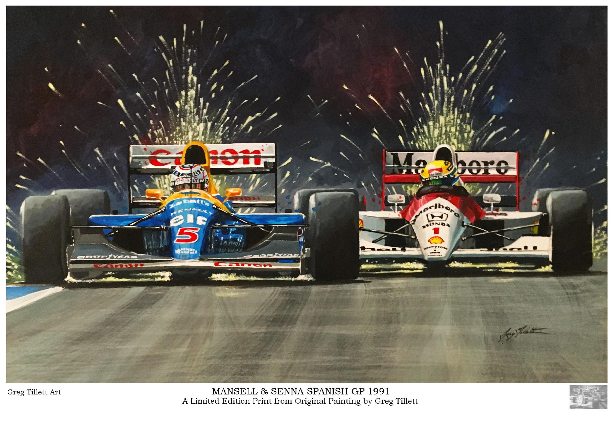 Ayrton Senna & Nigel Mansell - Spanish GP 1991 F1 Art Print
