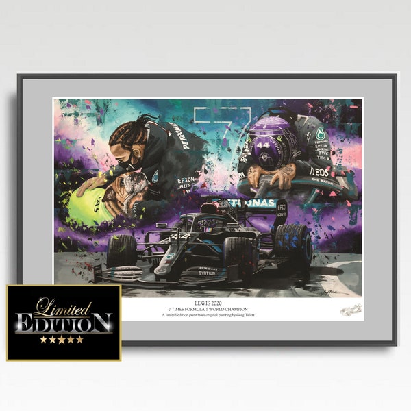 Hand signed by artist Lewis Hamilton 7 Times World Champ Limited edition print from original painting by Greg Tillett Formula 1 F1 Poster