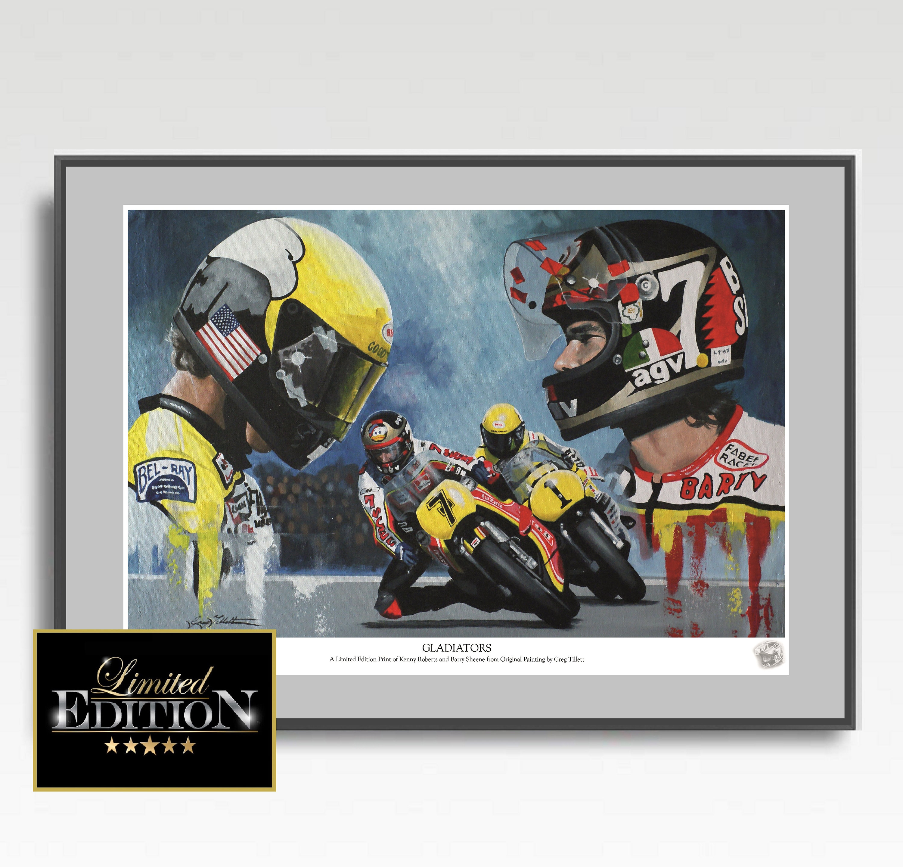 Barry Sheene & Kenny Roberts Art Print: Signed MotoGP Motorsport