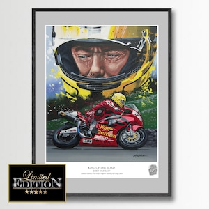 Joey Dunlop Isle of Man TT A3 Limited edition prints from an original painting by Greg Tillett MotoGP Gift F1 Poster. Hand signed by artist