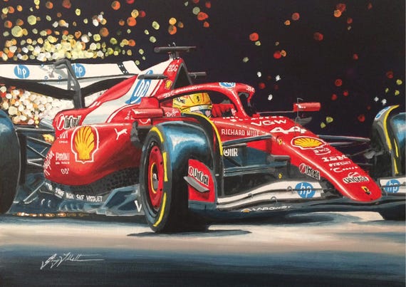 Lewis Hamilton Ferrari SF25 F1 Art Print: Printed on Stretched