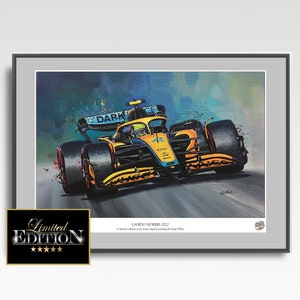 Lando Norris Limited edition art print from an original painting by Greg Tillett Formula one Gift F1 Poster. Hand signed by artist