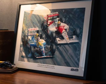 Lámina artística de Ayrton Senna y Nigel Mansell de la Fórmula 1: Póster A3 de edición limitada