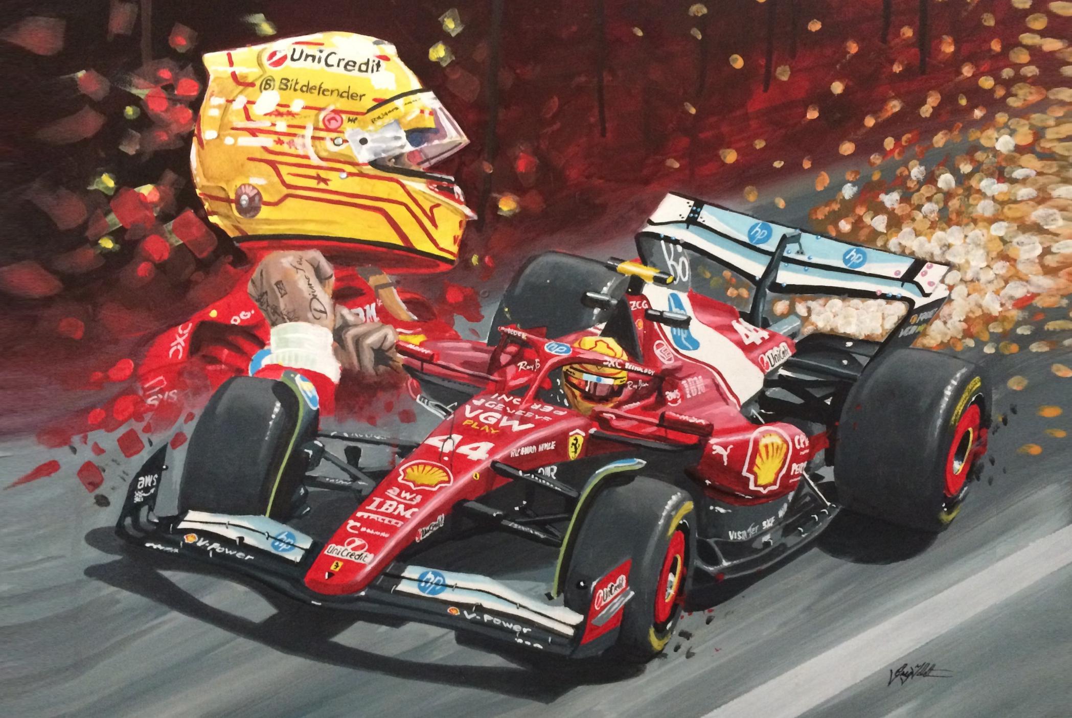 Lewis Hamilton Ferrari SF25 Art Print on Paper or Stretched Canvas