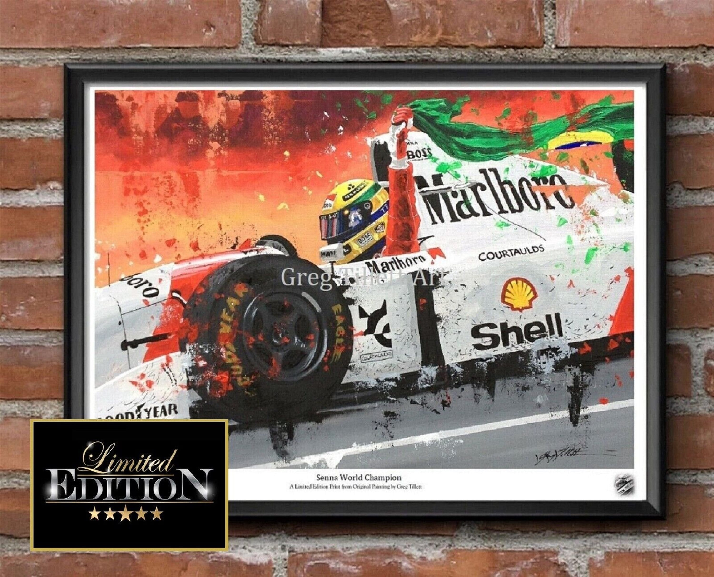 アイルトン・セナ アートプリント：限定版F1ポスター、直筆サイン入り
