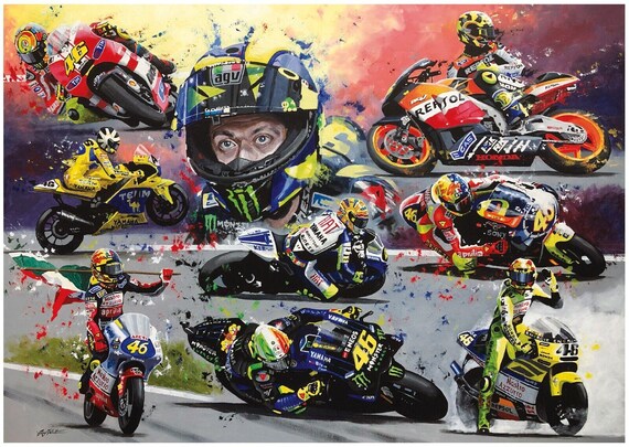 Valentino Rossi A3 art print from an original painting by Greg Tillett MotoGP Gift Yamaha M1 Honda Poster