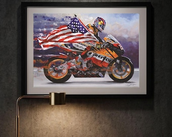 Nicky Hayden Art Print on Paper or Stretched Canvas Motogp