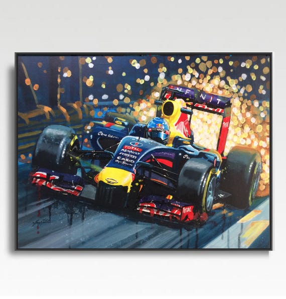 Sebastian Vettel F1 Art Print: Printed on Stretched Canvas or Silk