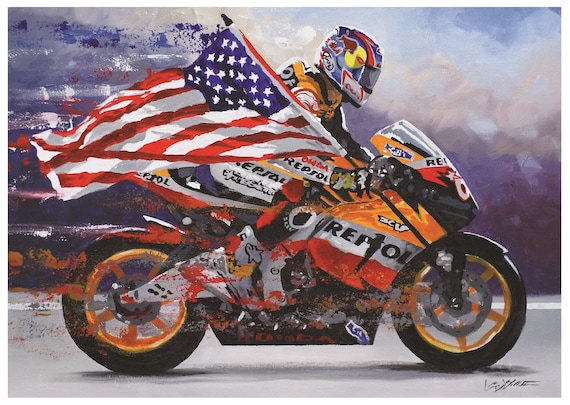 SPRINT 150 - 1965 バイクアート Nicky Hayden Art Print on Paper or Stretched Canvas Motogp