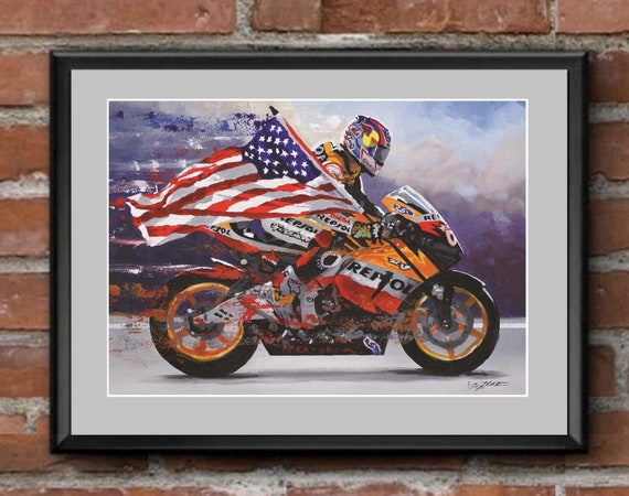 Nicky Hayden Art Print on Paper or Stretched Canvas Motogp