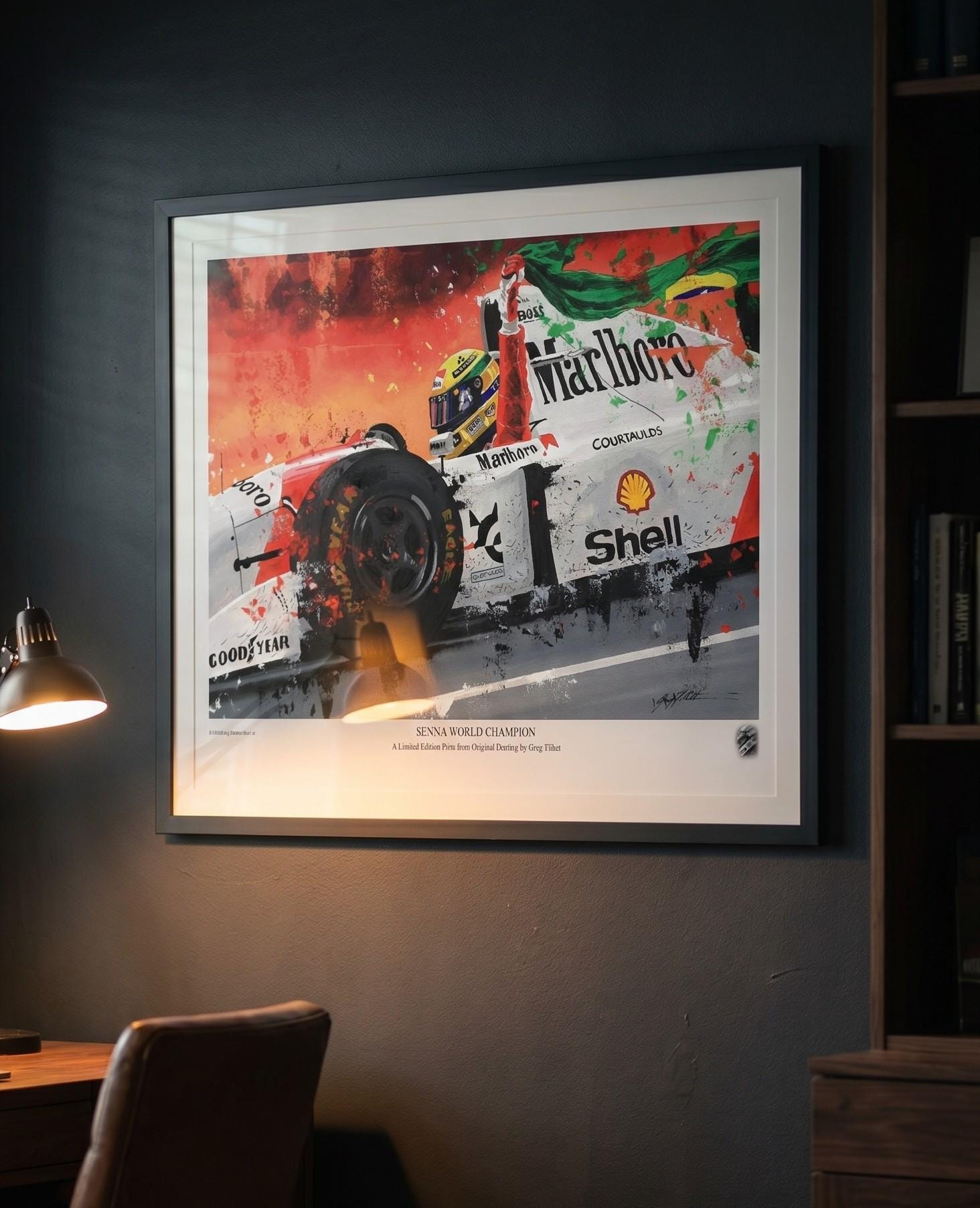 アイルトン・セナ アートプリント：限定版F1ポスター、直筆サイン入り