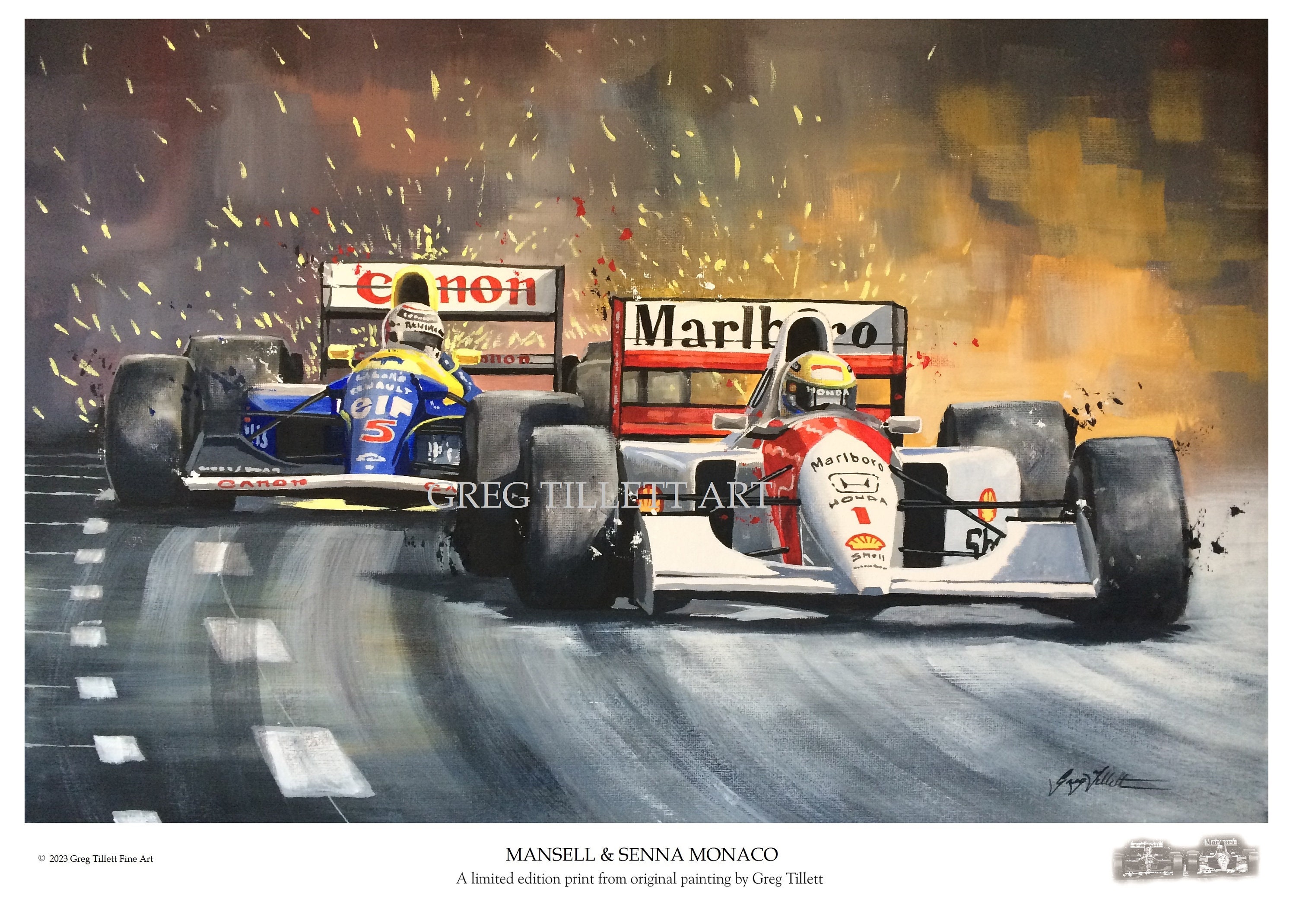 アイルトン・セナ＆ナイジェル・マンセル A3 F1 アートプリント