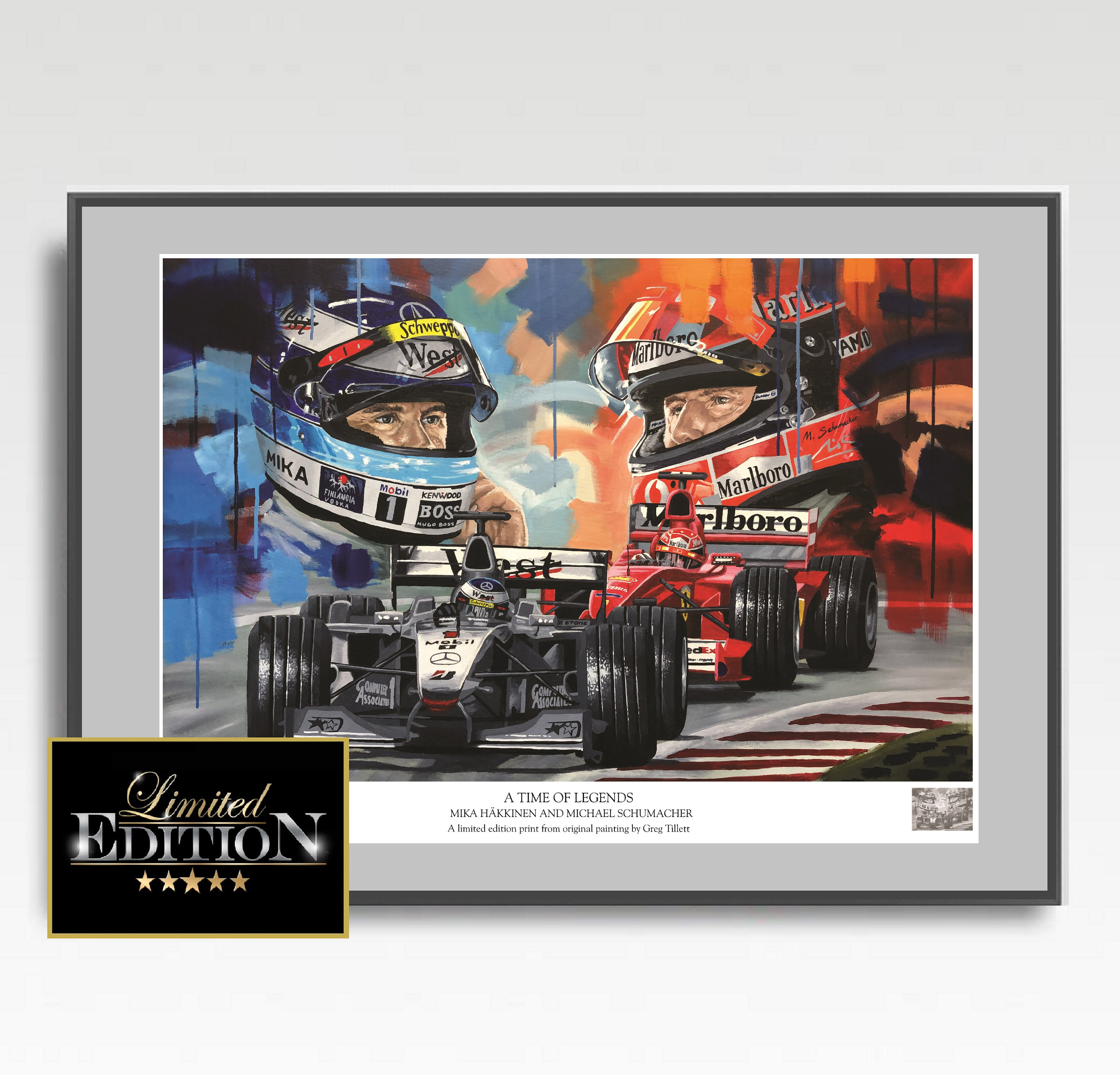Mika Hakkinen & Michael Schumacher: F1 Art Print, Signed Limited