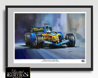 Poster Firmato Fernando Alonso – Edizione Limitata Numerata – Cimelio F1 Con Cornice A4 (30x21cm) Per Collezionisti