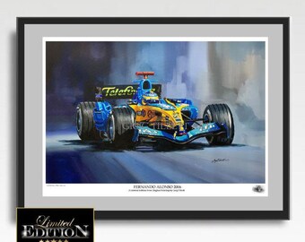 Poster Firmato Fernando Alonso – Edizione Limitata Numerata – Cimelio F1 Con Cornice A4 (30x21cm) Per Collezionisti