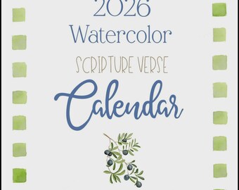 2026 Aquarellkalender, inspirierende Verse, lebendige saisonale Bilder, bunte Ränder, Wandkalender mit Schrift, oben drahtgebunden, 8,5 "x 11"