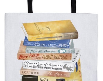 For the Love of Books Tote- PERSONALIZED with 8 fav titles AND your quote - 2 sizes - Book Bag - Book Club gift - Free Shipping in the US!