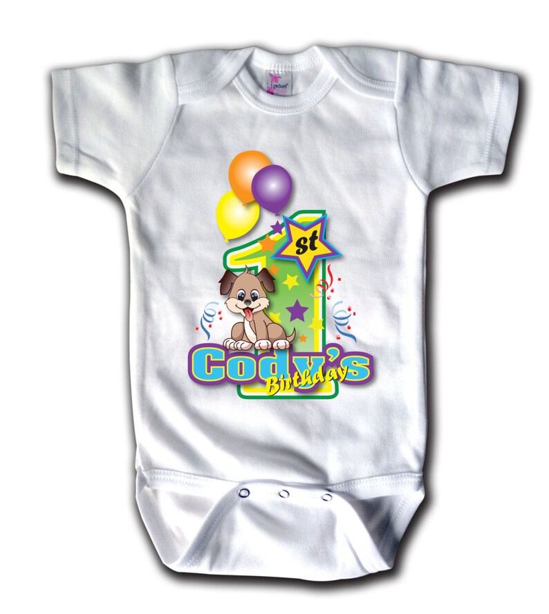 NEW Personalized 1st First Birthday Puppy Dog Baby Toddler One Piece Shirt Body Suit