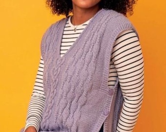 Knitting pattern slipover,womens spencer pattern,sleevles vest knit pattern US/UK terms,Ice Hearts pullover pattern,cabled knitwear pattern