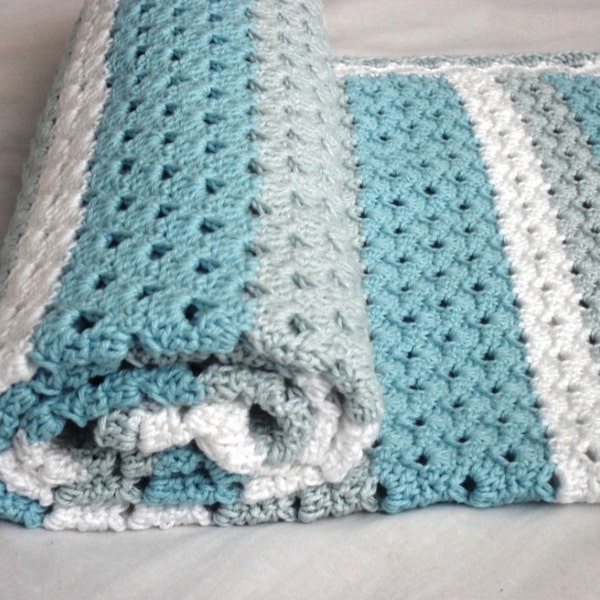 Crochet baby blanket pattern “Blue dreams”,white & turquoise newborn baby afghan,homemade baby shower gift,PDF pattern row-by-row US terms