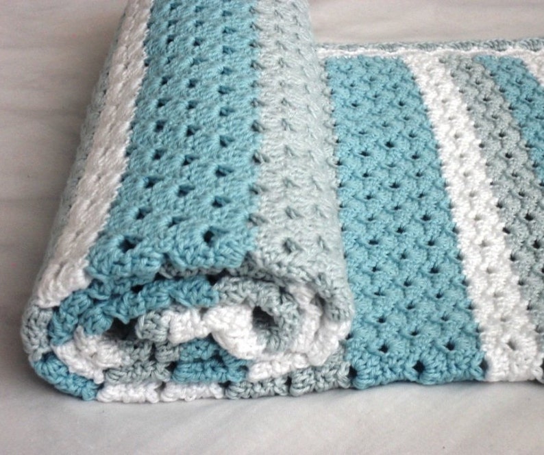 3 Crochet Baby Blanket Paterns in Neutrals, Blue & Grey Pattern Bundle