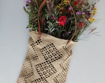 Crochet bag pattern, Amelia bag filet crochet pattern, market tote handbag pattern, shoping bag pattern, photo tutorial crochet shoulder bag
