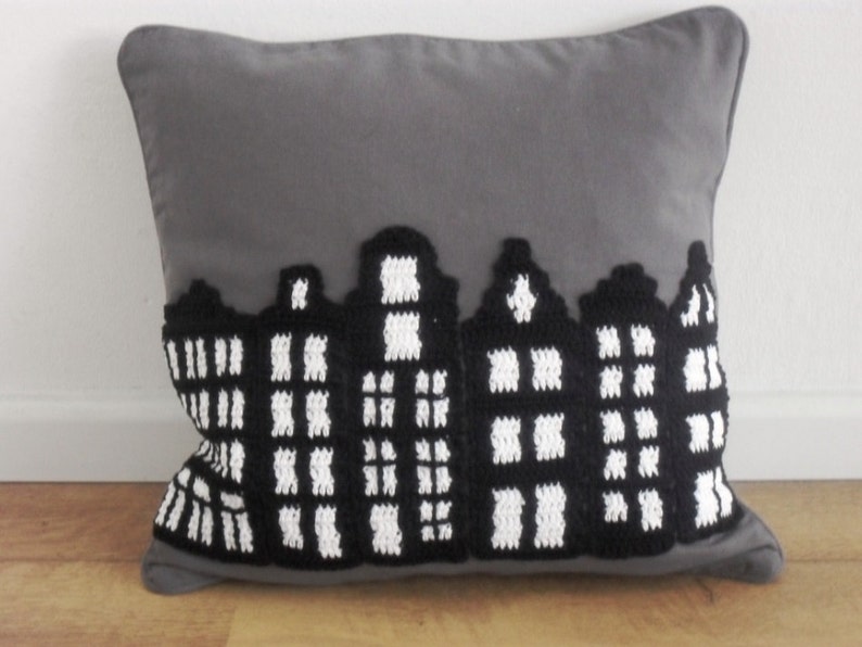 Crochet Pillow Cover amsterdam Handmade 16 X16 Gray Etsy