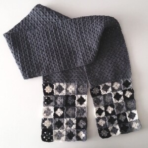 Crochet scarf pattern,"Marsilea" mini granny squares scarf, PDF beginner pattern,black white gray neckwarmer,easy crochet scarf pattern image 4