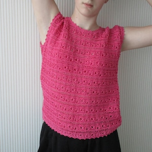 Modèle de pull d&#39;été pour débutants de la taille S à 5X, modèle de tricot NL pour haut en 9 tailles, modèle de tricot de gilet en coton rose, tricot de haut sans manches d&#39;été
