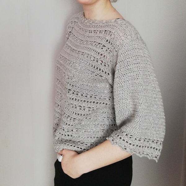 Crochet Sweater Pattern/Summer Sweater Pattern-Silver Moonlight /Easy Women Pattern/Cropped Boxy Pullover Pattern/Instant PDF Download