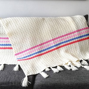Crochet blanket pattern with chart,Kris Kras blanket tutorial,easy stripped crochet throw pattern,pdf US/UK terms,Beginners afghan pattern