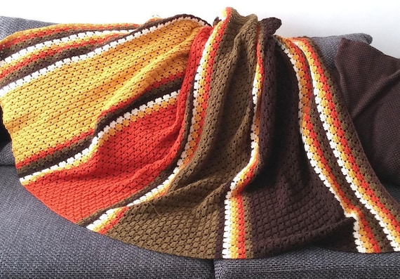 Haakpatroon deken,"Autumn glory" retro woondeken,PDF Nederlands beginners patroon,bedsprei haken,handgemaakte woonplaid,Kerstcadeau haken