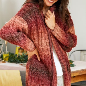 Knitting cardigan pattern,Cigla cardigan oversized coat knit pattern,textured knitting sweater pattern,PDF cabled jacket pattern size XS-5X