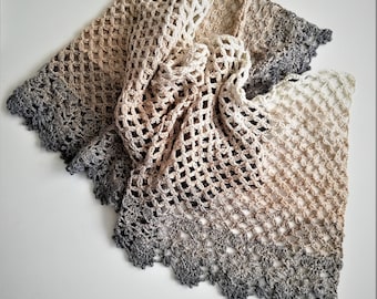 Crochet shawl pattern, Phebe Crochet Wrap Pattern, Crochet scarf, Lace stole pattern, Crochet throw pattern US terms