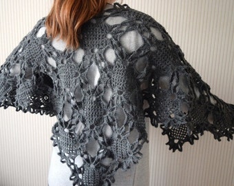 Patrón de chal de crochet, chal con motivo floral de encaje, patrón de envoltura de crochet, patrón de estola de encaje, patrón de tiro de crochet, patrón de bufanda de crochet PDF