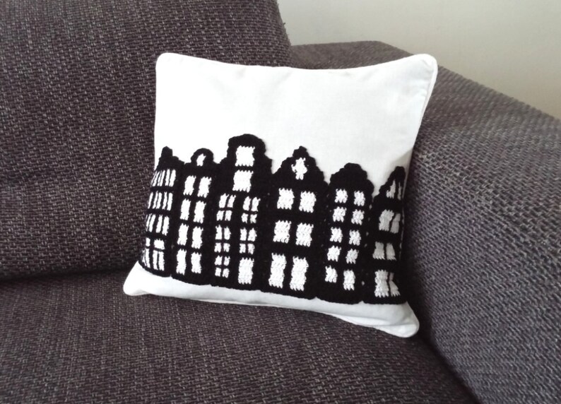 Crochet Pillow Cover amsterdam Handmade 16 X16 Gray Etsy