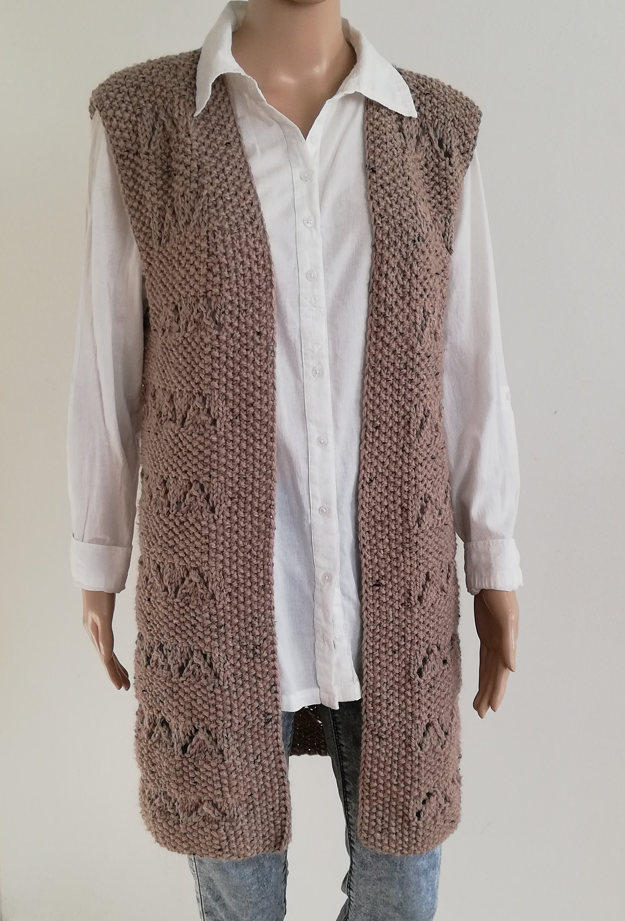 Sleeveless Cardigan Knitting Pattern,women Long Vest Knit