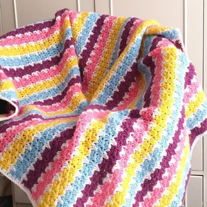 Crochet blanket pattern,&quot;Cheesecake&quot; easy stripped crochet throw pattern,pdf US/UK terms,Beginner Crochet afghan pattern,DIY Christmas gift