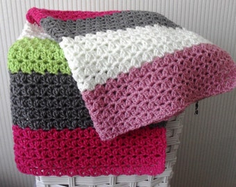 Crochet baby blanket pattern,"Candy" baby blanket,easy pattern US terms,striped blanket pattern,newborn baby afghan,homemade babyshower gift