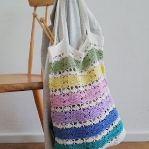 Crochet bag pattern,pdf market tote handbag pattern,Sweet Pastels crochet projectbag/shoping bag pattern,photo tutoria lcrochet shoulder bag