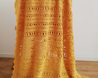 Crochet Blanket Pattern "Mustard fields", Easy Crochet Blanket pattern PDF US terms,Throw Blanket,Beginner Crochet Afghan Pattern,